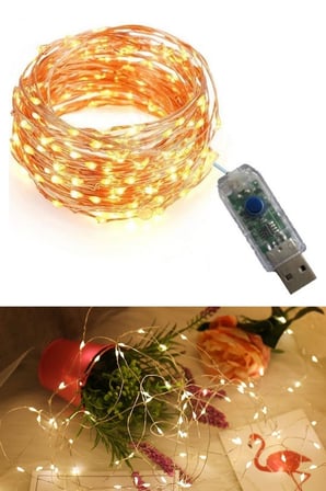 PLENTİFUL Yılbaşı ve Özel Konsept Dekorasyonu 5 Metre USB Bağlantılı Peri Led Işık (Sarı)
