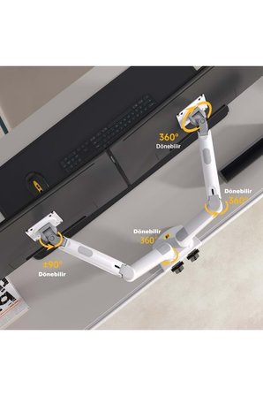 NB F160 Beyaz 17-27" Çift Kol Monitör Tutucu 2-9 kg Amostisörlü Vesa Monitör Standı