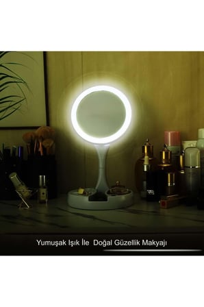 10X Büyütme Çift Taraflı Makyaj Ayna Katlanabilir 21 LED Işıklı Makyaj Aynası USB Kablo