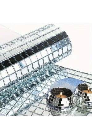 PLENTİFUL Kare Silver Cam Mozaik Fayans Çıkartması Kendinden Yapışkanlı Aynalı Dekor Panel 30x30 Cm