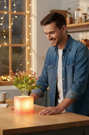  Işıklı Yapay Çiçek – Pembe Saksılı LED Dekoratif Bitki, Masaüstü ve Ev Ofis Aydınlatmalı Süs