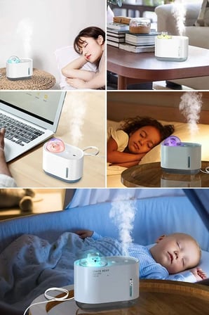 Uzay Ayısı 300 ML USB Hava Nemlendirici,LED Işıklı Masaüstü Buhar Makinesi, Bebek Odası