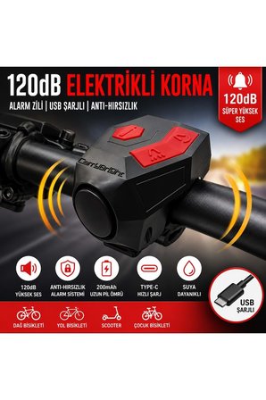 120 dB USB Şarjlı Elektrikli Bisiklet Kornası ve Anti Hırsızlık Alarm Zili Scooter Uyumlu