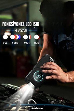 4'ü 1 Arada 90W Şarjlı Akü Ateşleyici Lastik Şişirici Powerbank Led Işık 150psi Yüksek Basınçlı