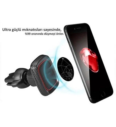 Mıknatıslı Araç İçi Havalandırma Telefon Tutucu Sıkı Geçme ve Sabitlemeli