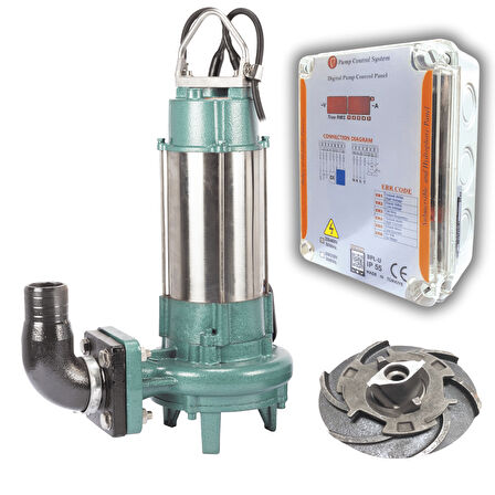 Varan CUT 1500 Parçalayıcı Bıçaklı KORUMA PANOLU Foseptik Dalgıç Pompa 2 HP / 1.5 kW, Monofaze 220 V