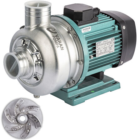 Varan DWK 037T Açık Çarklı Paslanmaz Santrifüj Pompa 0.5 HP / 0.37 kW, Trifaze 380 V, 11 Mss (304)