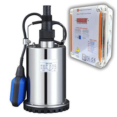 Varan QDS 750A Paslanmaz KORUMA PANOLU Temiz Su Dalgıç Pompa 1 HP/ 0.75 kW, Monofaze 220 V, 9 Mss