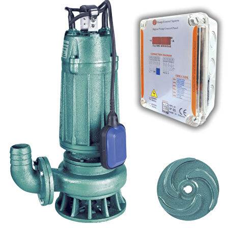 Varan WQD 7-15-1.1F Açık Çarklı KORUMA PANOLU Foseptik Dalgıç Pompa 1.5 HP / 1.1 kW, Monofaze 220 V