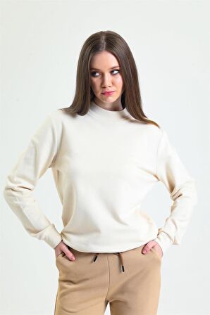 Krem Dik Yaka Sweatshirt