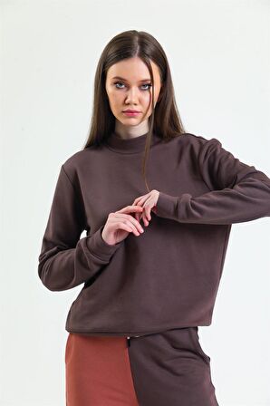 Kahverengi Dik Yaka Sweatshirt