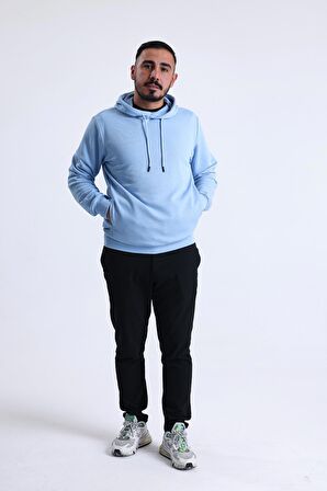 Mavi Yandan Cepli Kapüşonlu Sweatshirt