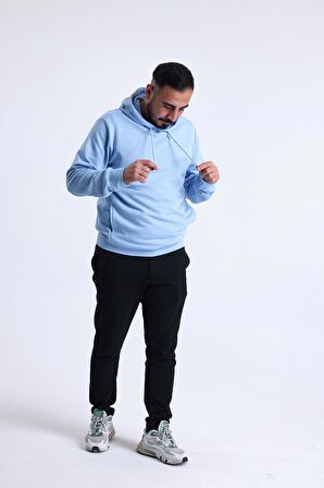 Mavi Yandan Cepli Kapüşonlu Sweatshirt