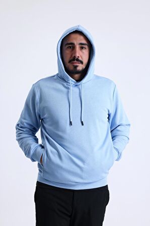 Mavi Yandan Cepli Kapüşonlu Sweatshirt