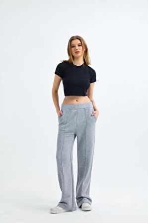 Siyah Bisiklet Yaka Kısa Kollu Kaşkorse Crop Bluz