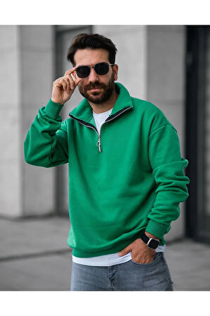 Erkek Yarım Fermuarlı Oversize Sweatshirt