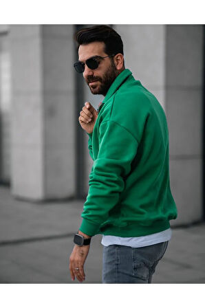 Erkek Yarım Fermuarlı Oversize Sweatshirt