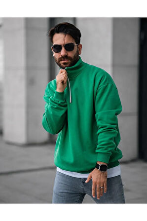 Erkek Yarım Fermuarlı Oversize Sweatshirt