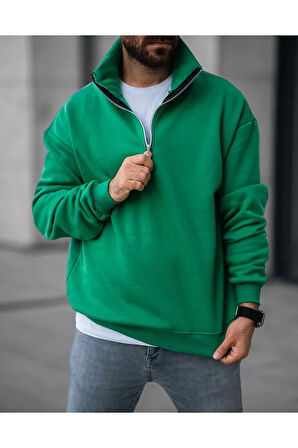 Erkek Yarım Fermuarlı Oversize Sweatshirt