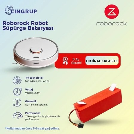 Roborock S6 Pure Robot Süpürge Uyumlu Batarya 6400 mAh -