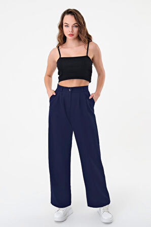 Kadın Lacivert Yüksek Bel Palazzo Pantolon