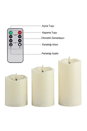 Plentiful Alevsiz Titreyen Led Mum Büyük Boy 3lü Set Kumandalı