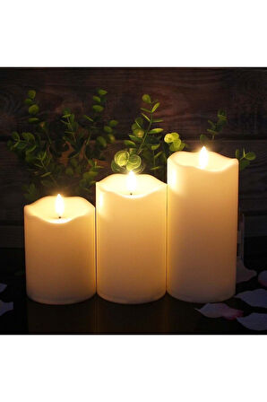 Plentiful Alevsiz Titreyen Led Mum Büyük Boy 3lü Set Kumandalı