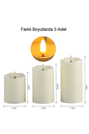Plentiful Alevsiz Titreyen Led Mum Büyük Boy 3lü Set Kumandalı