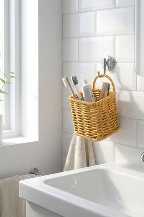 Plentiful Kare Hasır Dokulu Plastik Rattan Kaşıklık & Çatallık – Askılı Kendiliğinden Tutmalı Çok Amaç