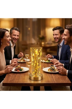 Plentiful Silindirik Kristal Altın Toz Model LED Masa Lambası – Gold Tabanlı, Dokunmatik, 3 Renk Işık