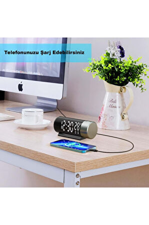 Plentiful Projeksiyonlu Silindir USB Güç LED Ekran Çalar Saat Sıcaklık Çift Alarm