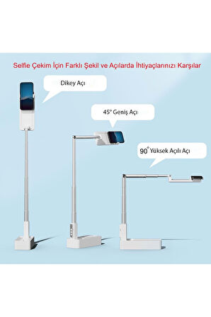 Plentiful Canlı Yayın Braketi Çok Fonksiyonlu Led Işıklı 360 Derece Kumandalı Selfie Telefon Standı