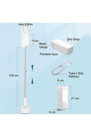 Plentiful Canlı Yayın Braketi Çok Fonksiyonlu Led Işıklı 360 Derece Kumandalı Selfie Telefon Standı