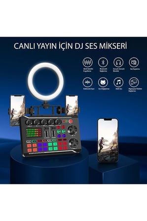 Stüdyo Ses Mikseri Şarjlı F998 Bluetooth DJ Canlı Yayın Kondenser Mikrofon Bağlantısı