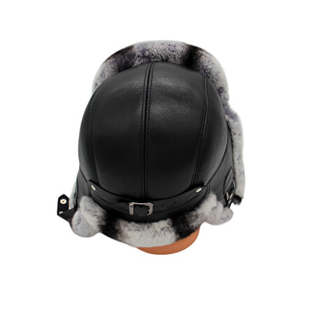 Gerçek Deri Tavşan Kürklü Ushanka Pilot Şapka Ayarlanabilir Tokalı Kışlık Outdoor Şapka Rex Model
