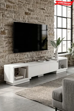 Vista Ayarlanabilir TV Ünitesi 160-270 cm - Uzayabilen TV Sehpası Beyaz