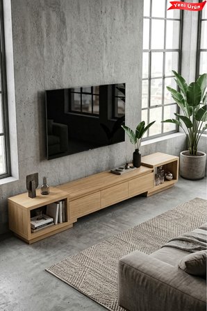 Vista Ayarlanabilir TV Ünitesi 160-270 cm - Uzayabilen TV Sehpası Meşe