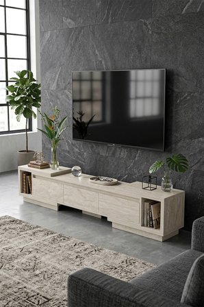 Vista Ayarlanabilir TV Ünitesi 160-270 cm - Uzayabilen TV Sehpası Traverten