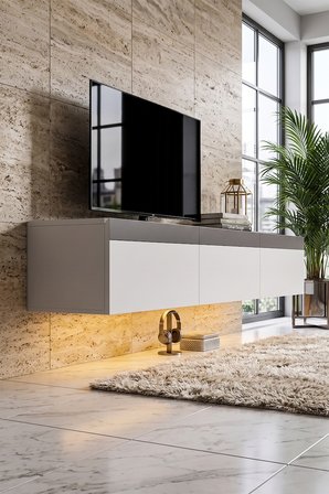 Pureline Tech Led Işıklı TV Ünitesi 180 cm - Modern TV Sehpası - Beyaz