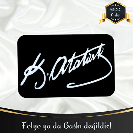 Kemal Atatürk İmzası Universal Vidalı Pleksi Panjur Arması - Siyah Oto Arma Araba Arma Oto Logo Araba Logo