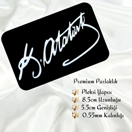 Kemal Atatürk İmzası Universal Vidalı Pleksi Panjur Arması - Siyah Oto Arma Araba Arma Oto Logo Araba Logo