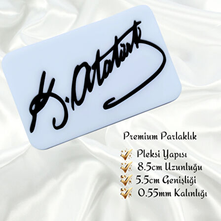 Kemal Atatürk İmzası Universal Vidalı Pleksi Panjur Arması - Beyaz Oto Arma Araba Arma Oto Logo Araba Logo