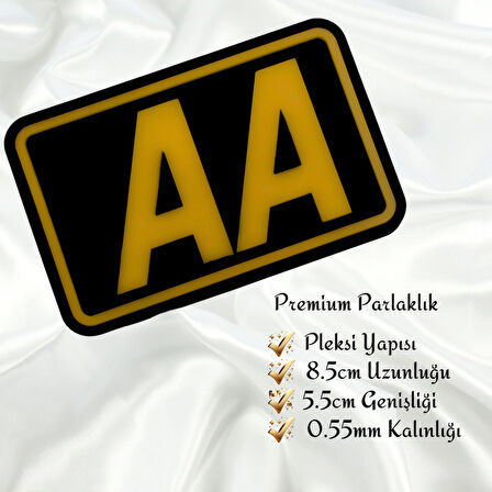 AA Yazılı Çerçeveli Universal Vidalı Pleksi Panjur Arması - Siyah Oto Arma Araba Arma Oto Logo Araba Logo