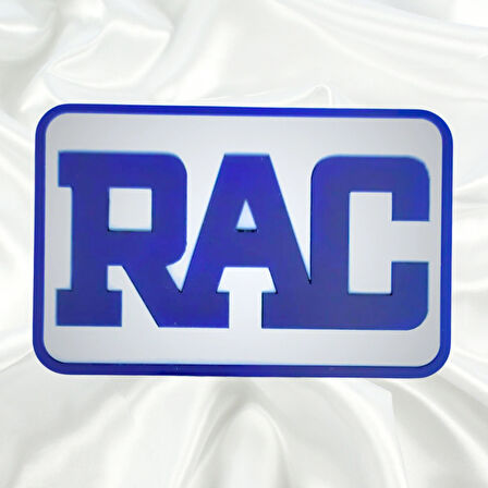 RAC Yazılı Çerçeveli Universal Vidalı Pleksi Panjur Arması - Beyaz Oto Arma Araba Arma Oto Logo Araba Logo
