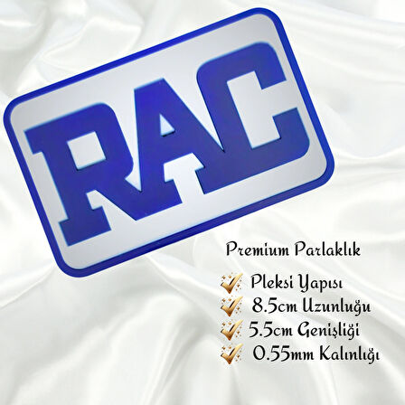 RAC Yazılı Çerçeveli Universal Vidalı Pleksi Panjur Arması - Beyaz Oto Arma Araba Arma Oto Logo Araba Logo