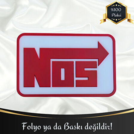 Nos Yazılı Çerçeveli Universal Vidalı Pleksi Panjur Arması - Beyaz Oto Arma Araba Arma Oto Logo Araba Logo