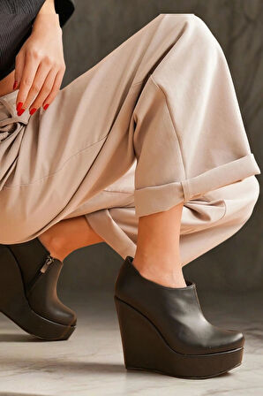 Kadın Elegant Ayakkabı Dolgu Topuk Kısa Bot Abaco Özel Tasarım Abiye Ayakkabı