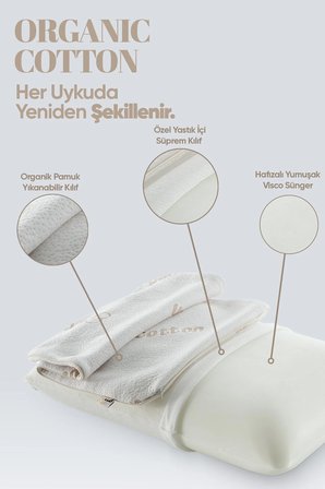 Organik Koton Visko Yastık - Ortopedik  Doğal Pamuk Kumaş - Konforlu Nem Kontorllü Visco Yastık