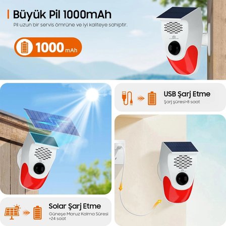 Güneş Enerjili Sesli Işıklı Alarm - Uzaktan Kumandalı, 120 dB sirenli, IP65 Su Geçirmez, Bahçe, Ev İşyeri Güvenlik Alarmı