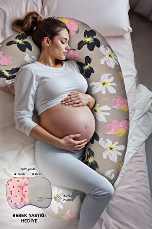Hamile yastığı,sarılma yastığı aktivite yastığı pamuk kumaş (Çiçekli)